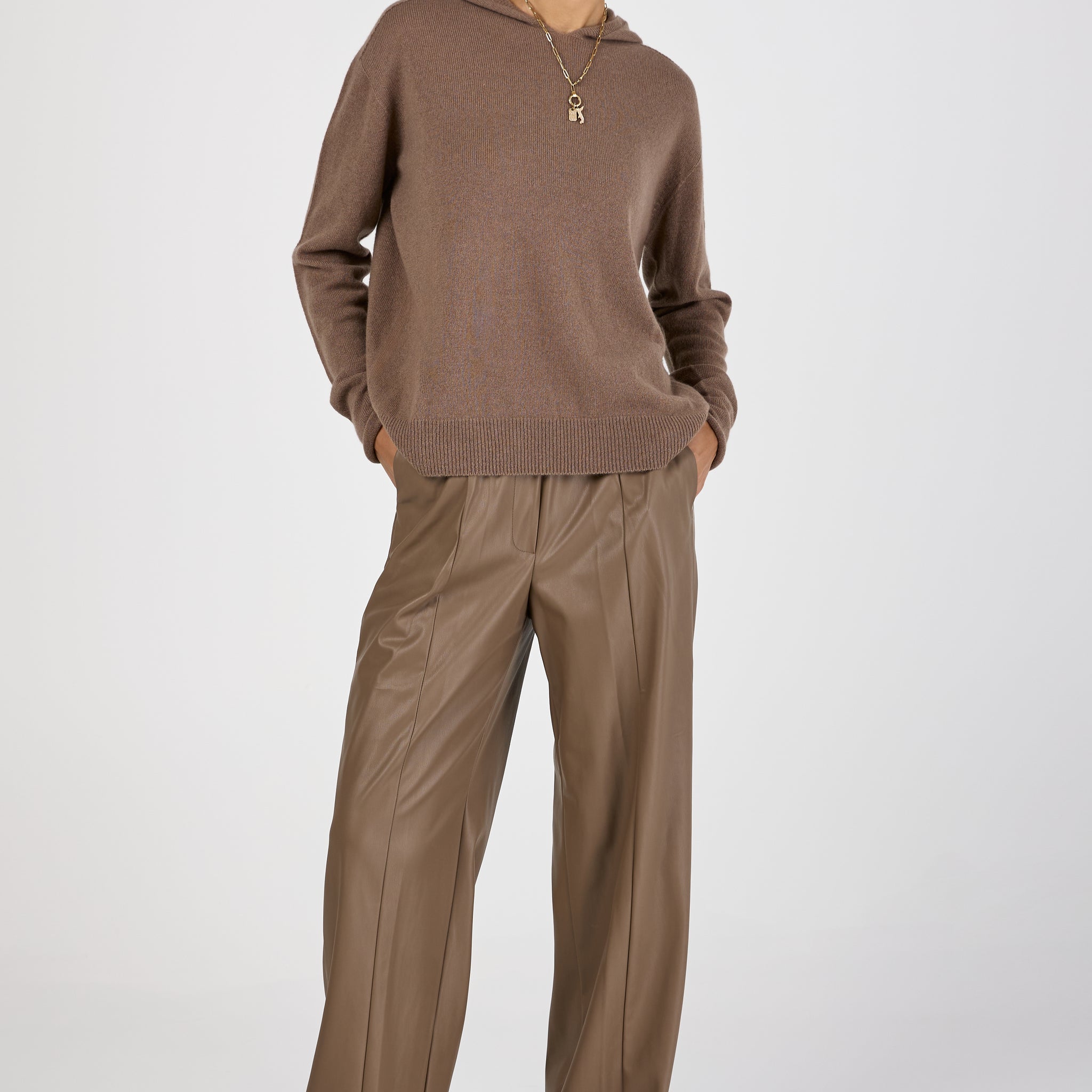 Wide Leg Vegan Leather Pant in Mink