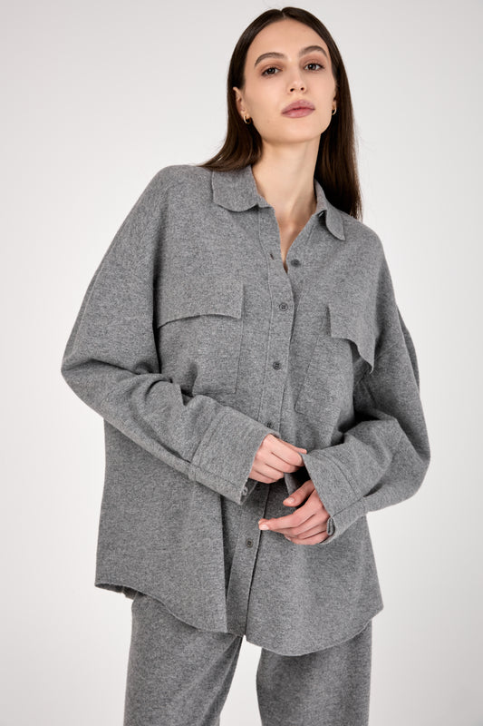 Virgin Wool Felt Shirt Jacket in Grey