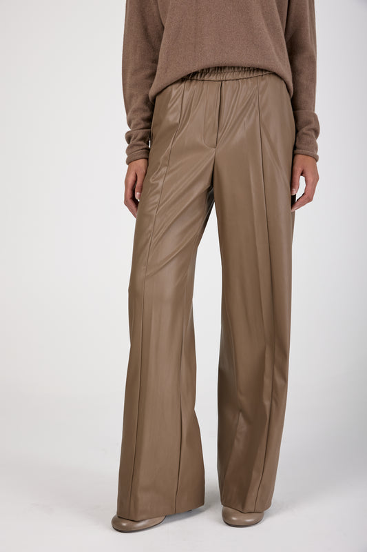 Wide Leg Vegan Leather Pant in Mink