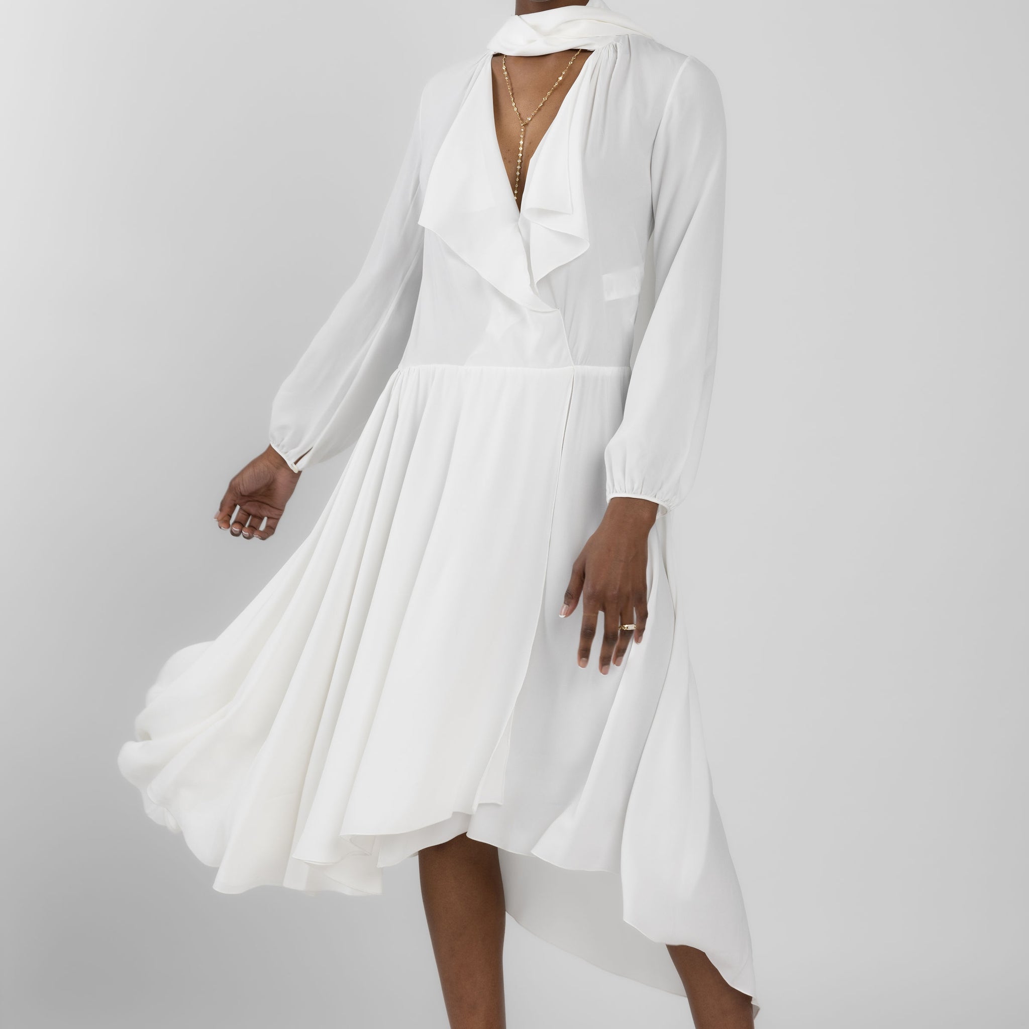 white midi dress with sleeves Chablis Gathered Bust Puff Sleeve or no bra White Backless Puff Sleeve Midi