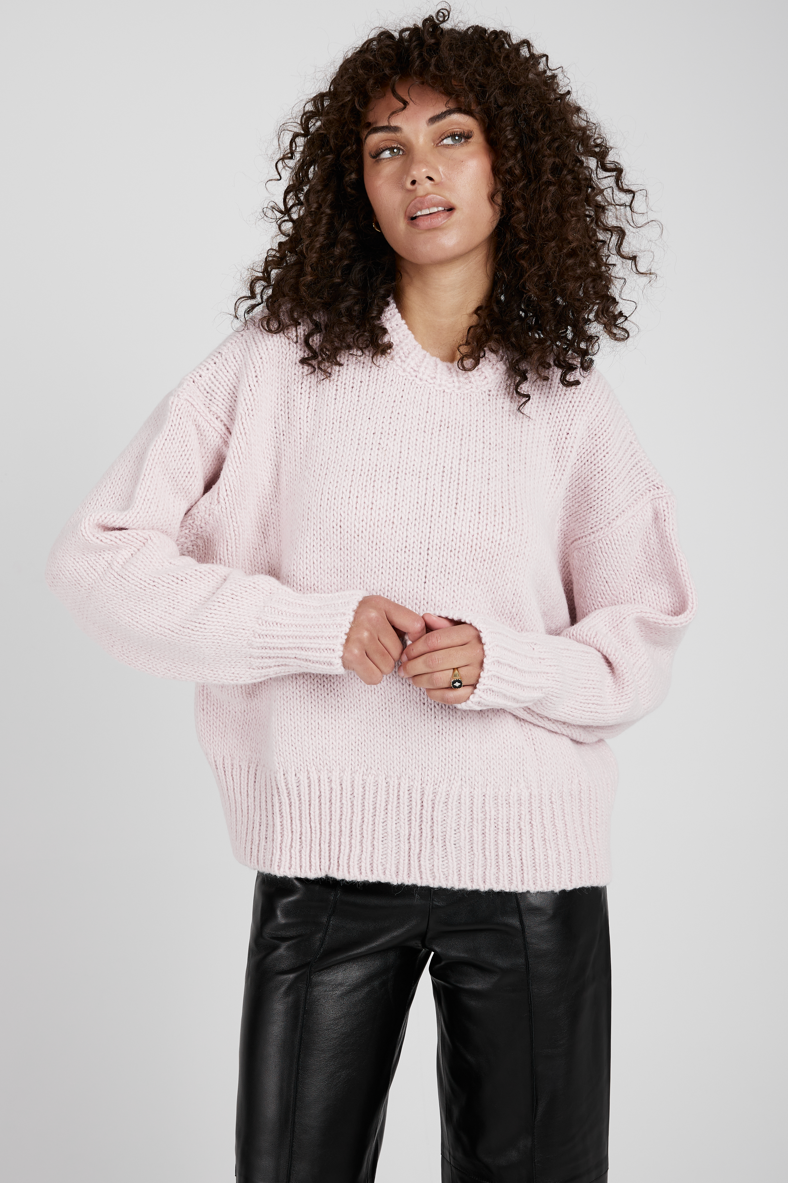 Round Neck Oversized Sweater in Soft Pink