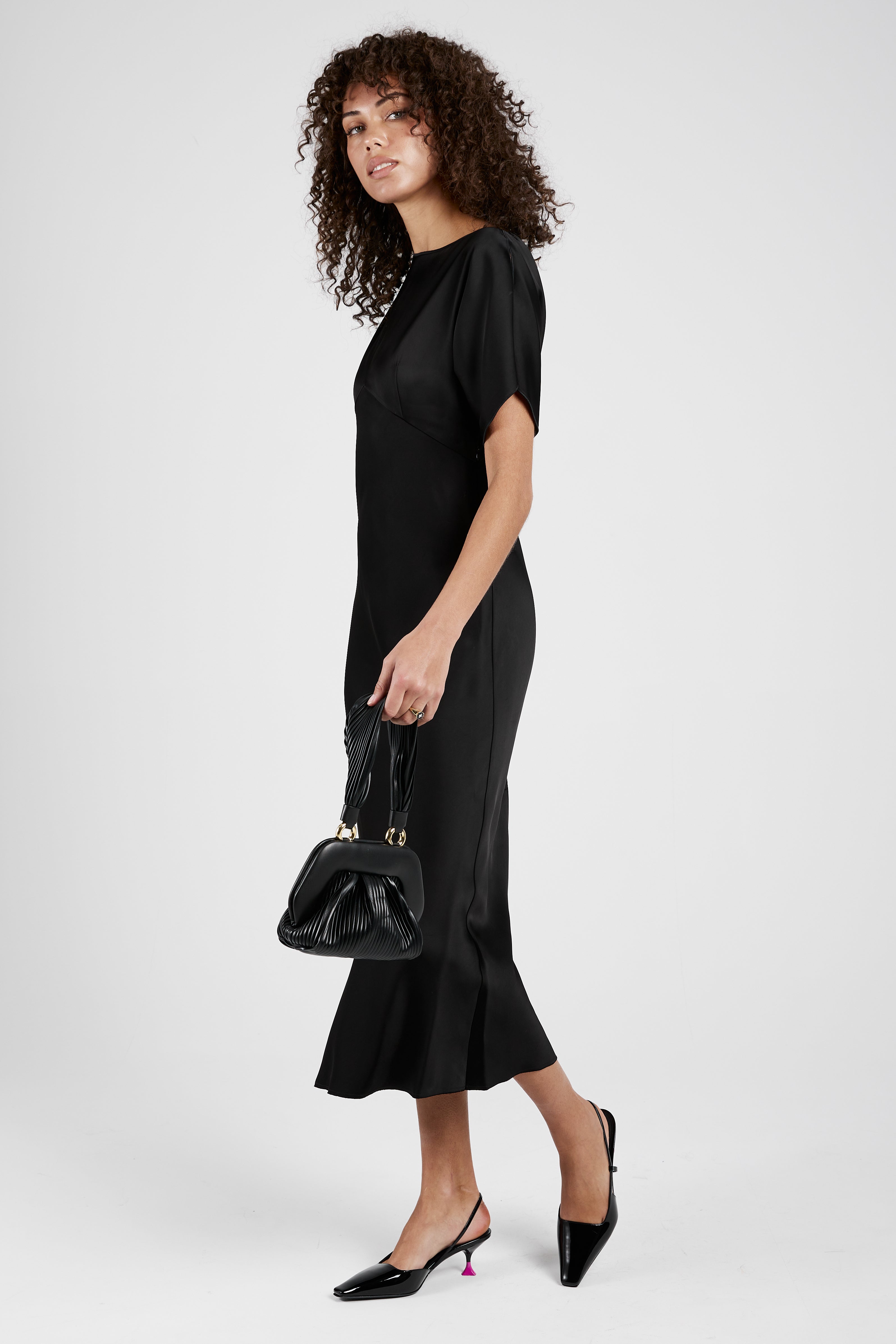 Satin Midi Dress in Black