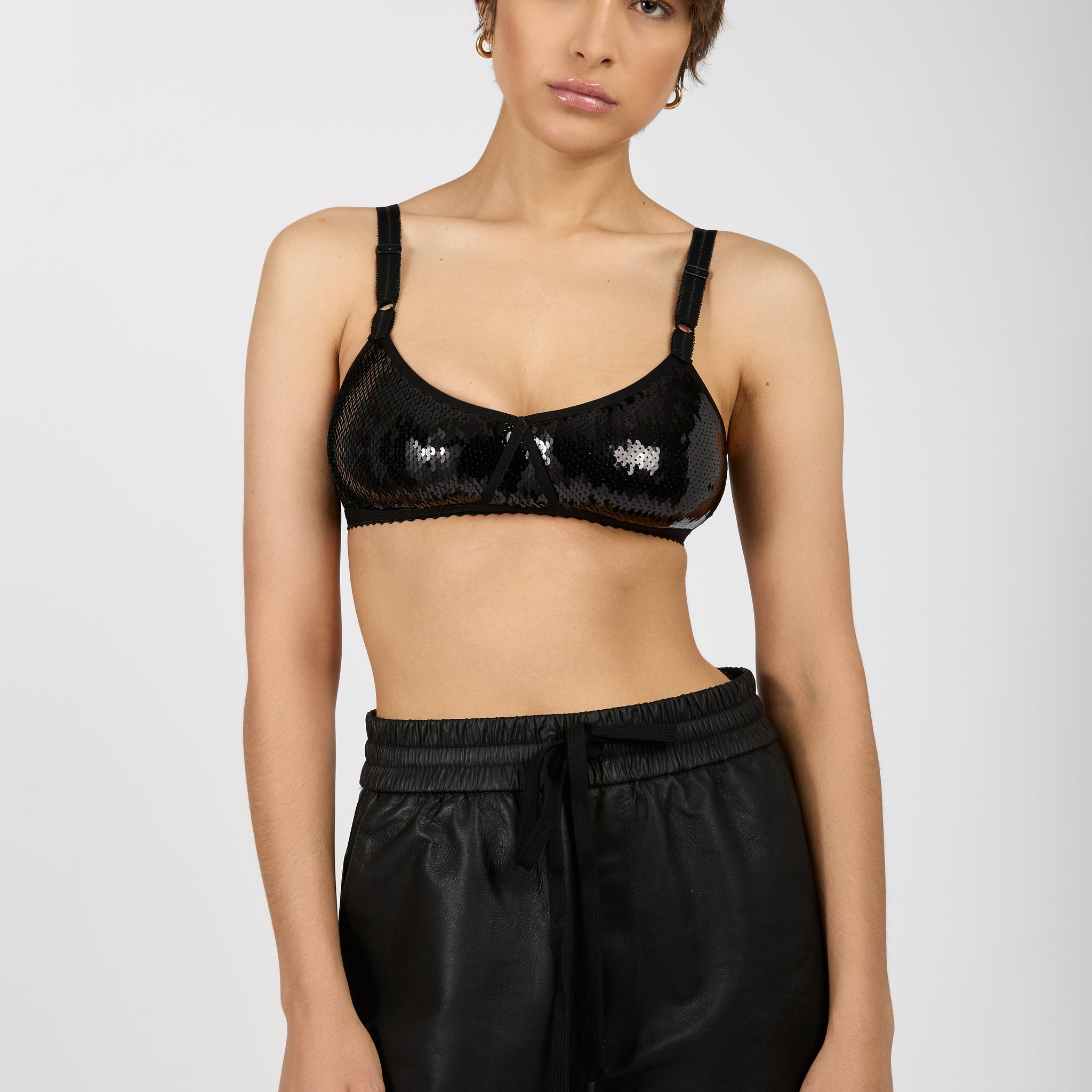 N°21 Sequined Bralette Top in Black