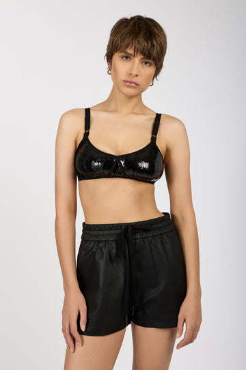 N°21 Sequined Bralette Top in Black