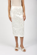 N°21 Sequined Cotton Midi Skirt in Milky White