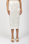 N°21 Sequined Cotton Midi Skirt in Milky White