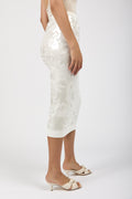 N°21 Sequined Cotton Midi Skirt in Milky White