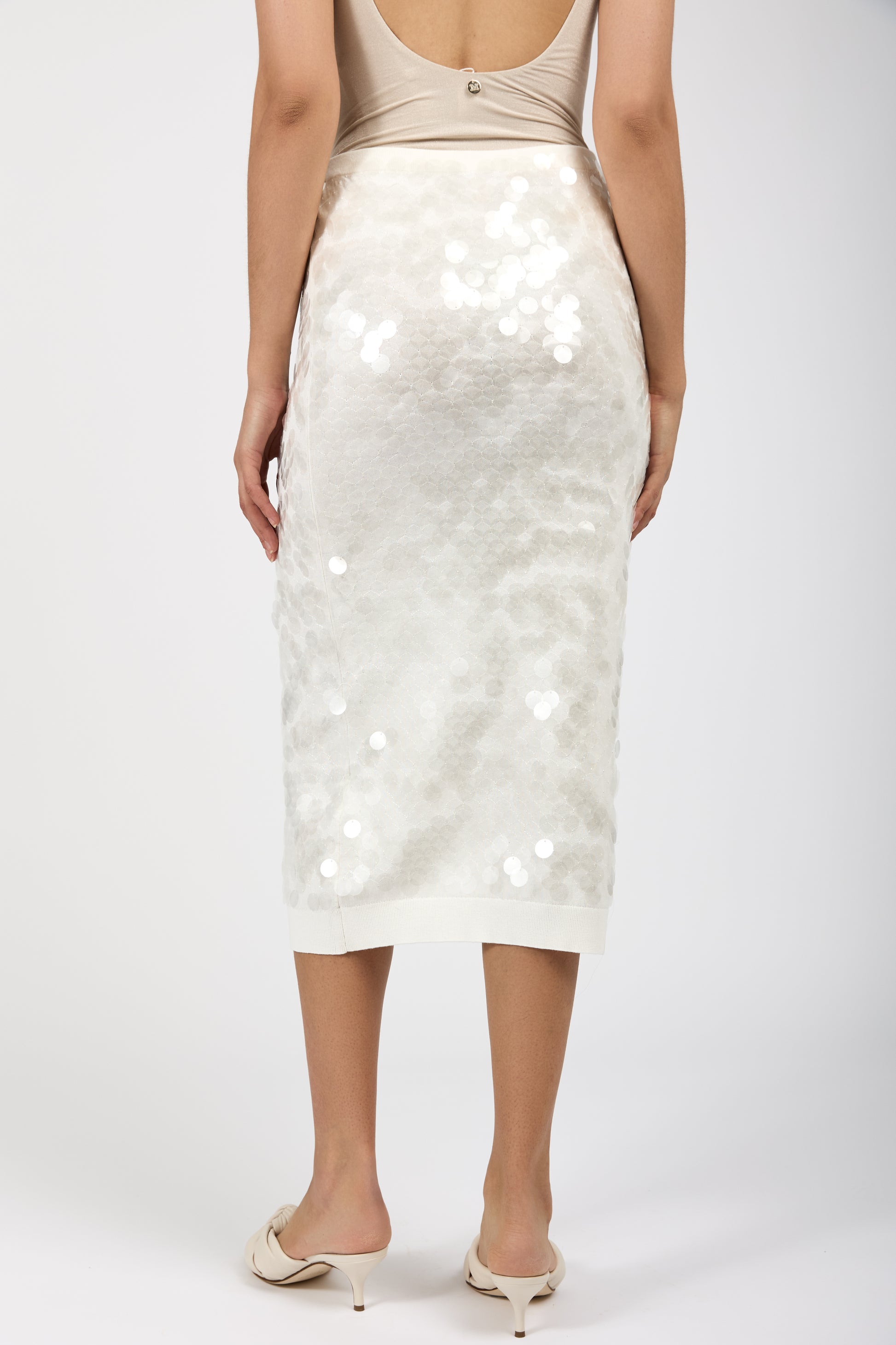 N°21 Sequined Cotton Midi Skirt in Milky White