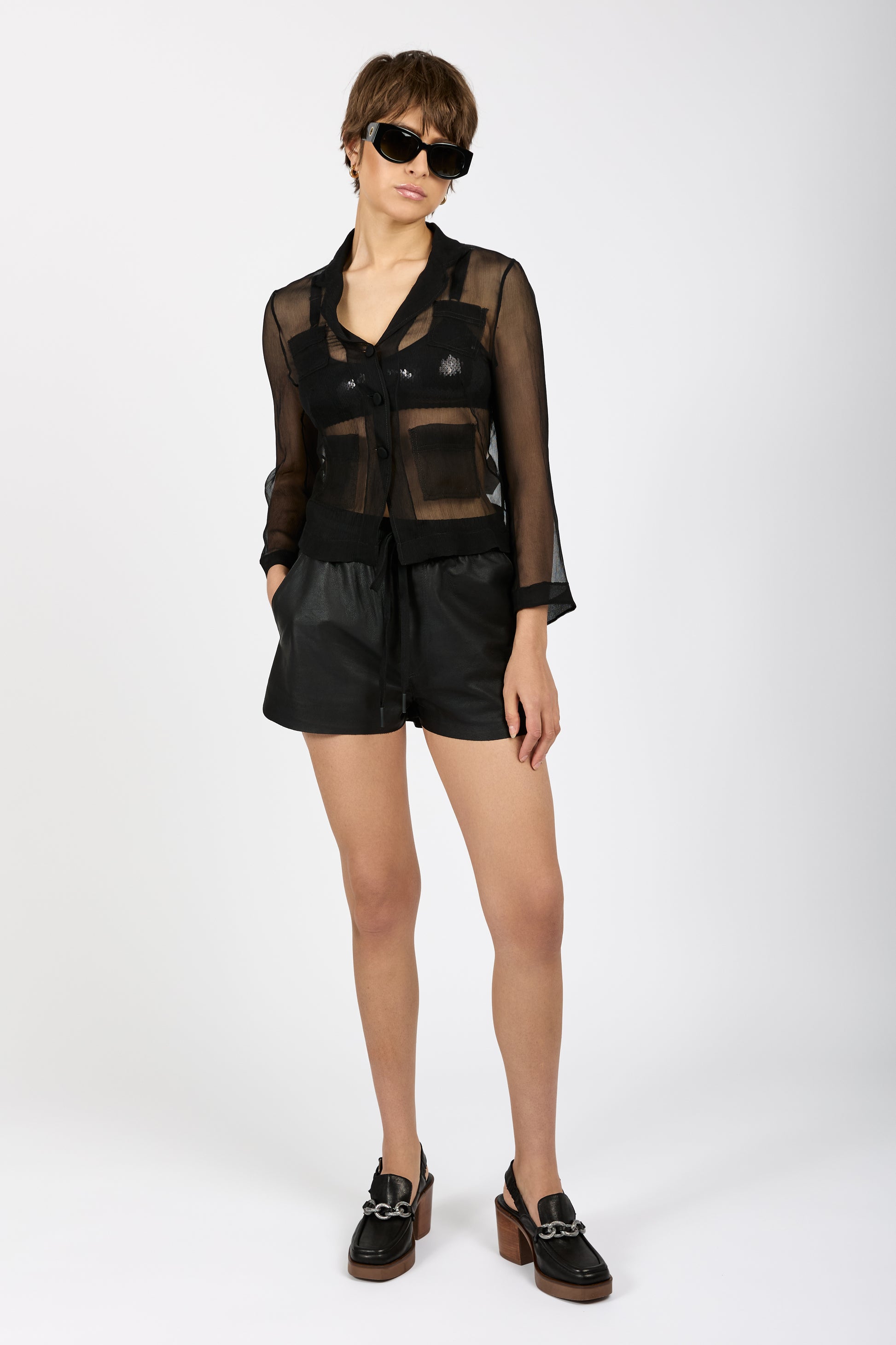 ANDREA YA'AQOV Leather Short in Nero