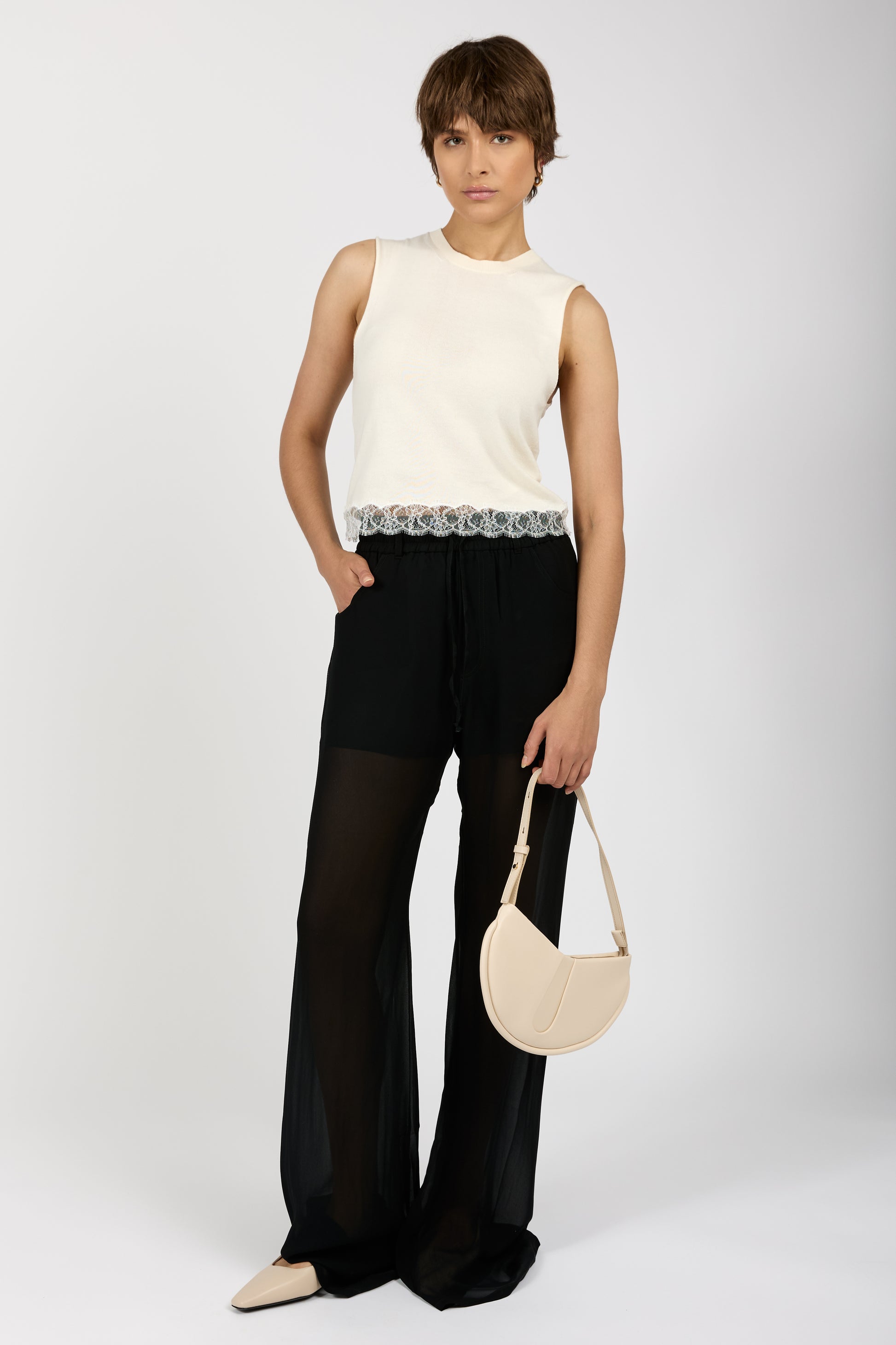 ANDREA YA'AQOV Sheer Pant with Boxer in Nero