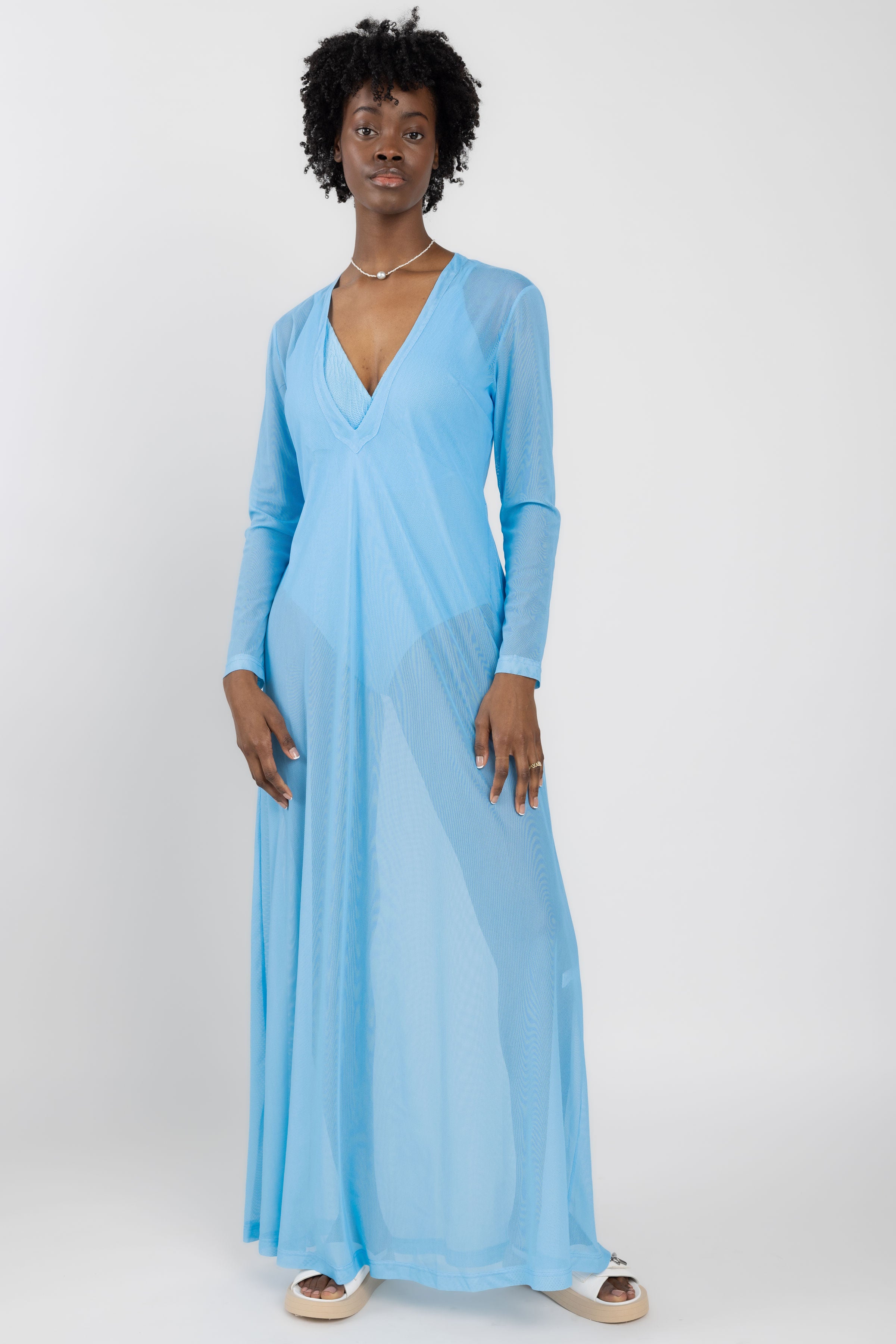 Lily N°58.1 Printed Mesh Cover Up in Blue Heron