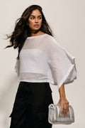 PESERICO Cotton Knit Kimono Top in White with Silver Lurex