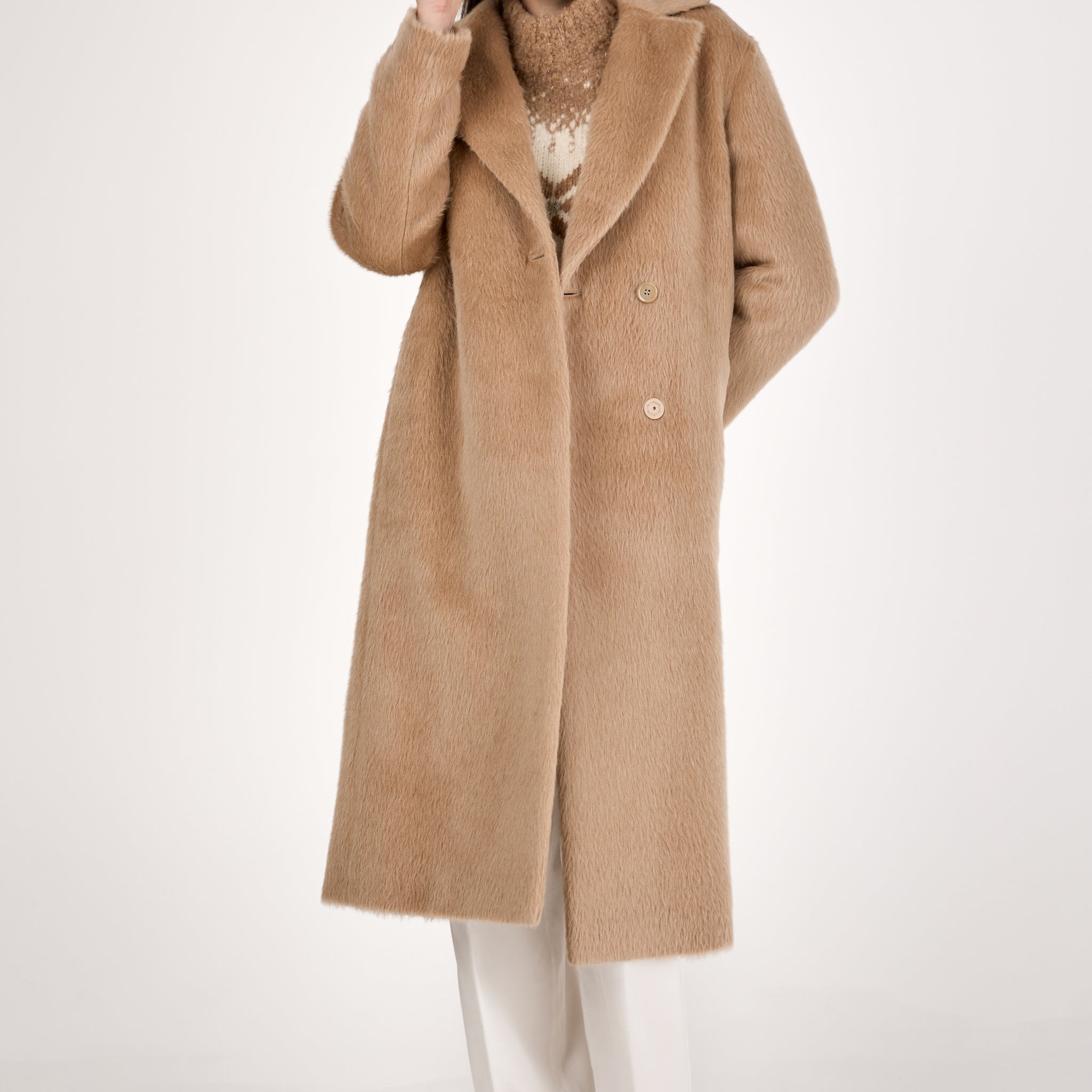 Alpaca Long Coat in Camel