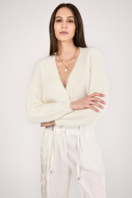 Angora Cardigan in Natural White