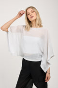 PESERICO Cotton Knit Kimono Top in White with Silver Lurex