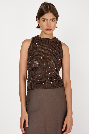 Cotton Knitted Top in Ebony