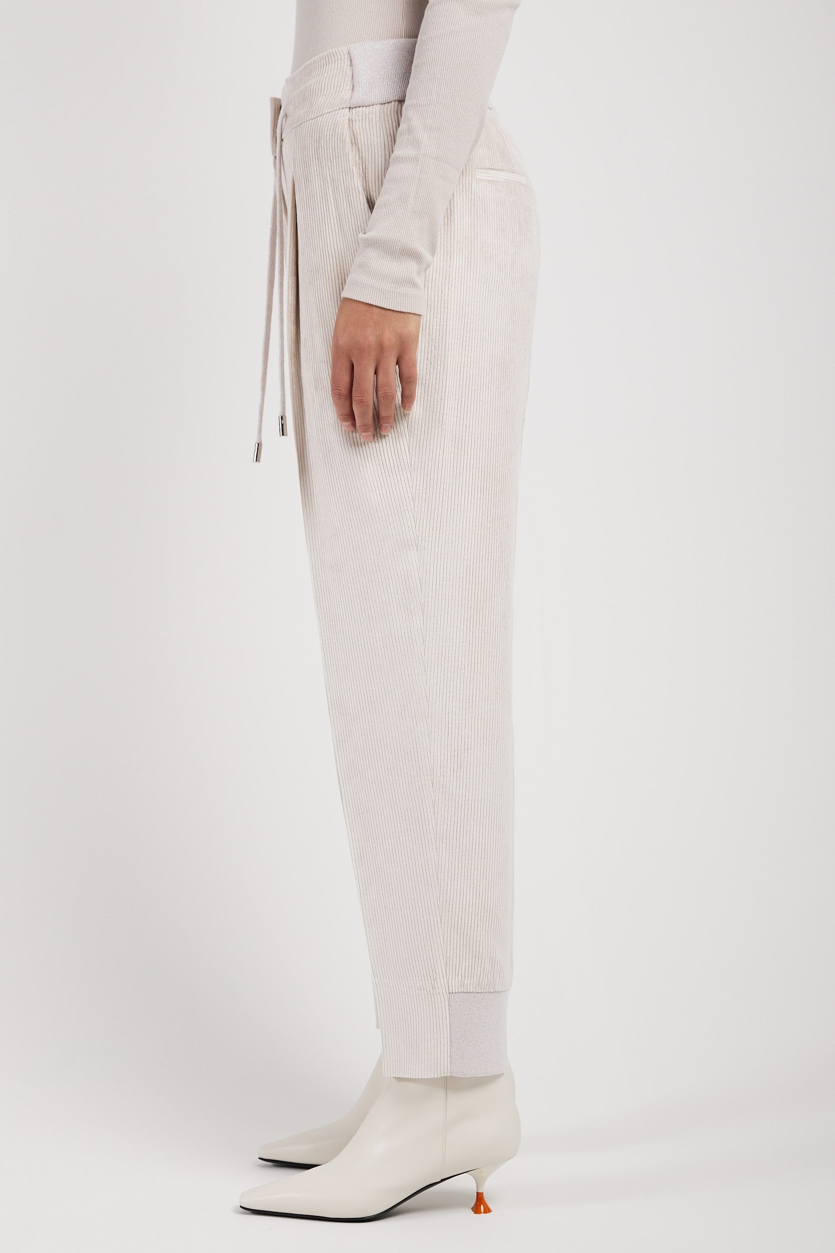 PESERICO Drawstring Corduroy Tricot Pant in Marble Dust