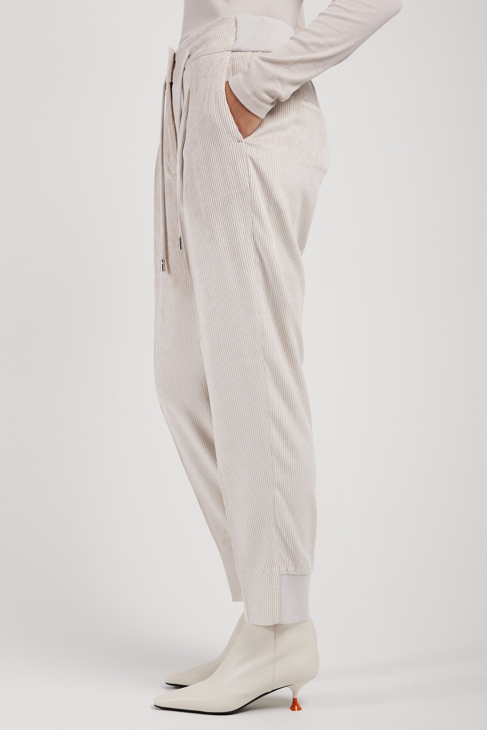 PESERICO Drawstring Corduroy Tricot Pant in Marble Dust