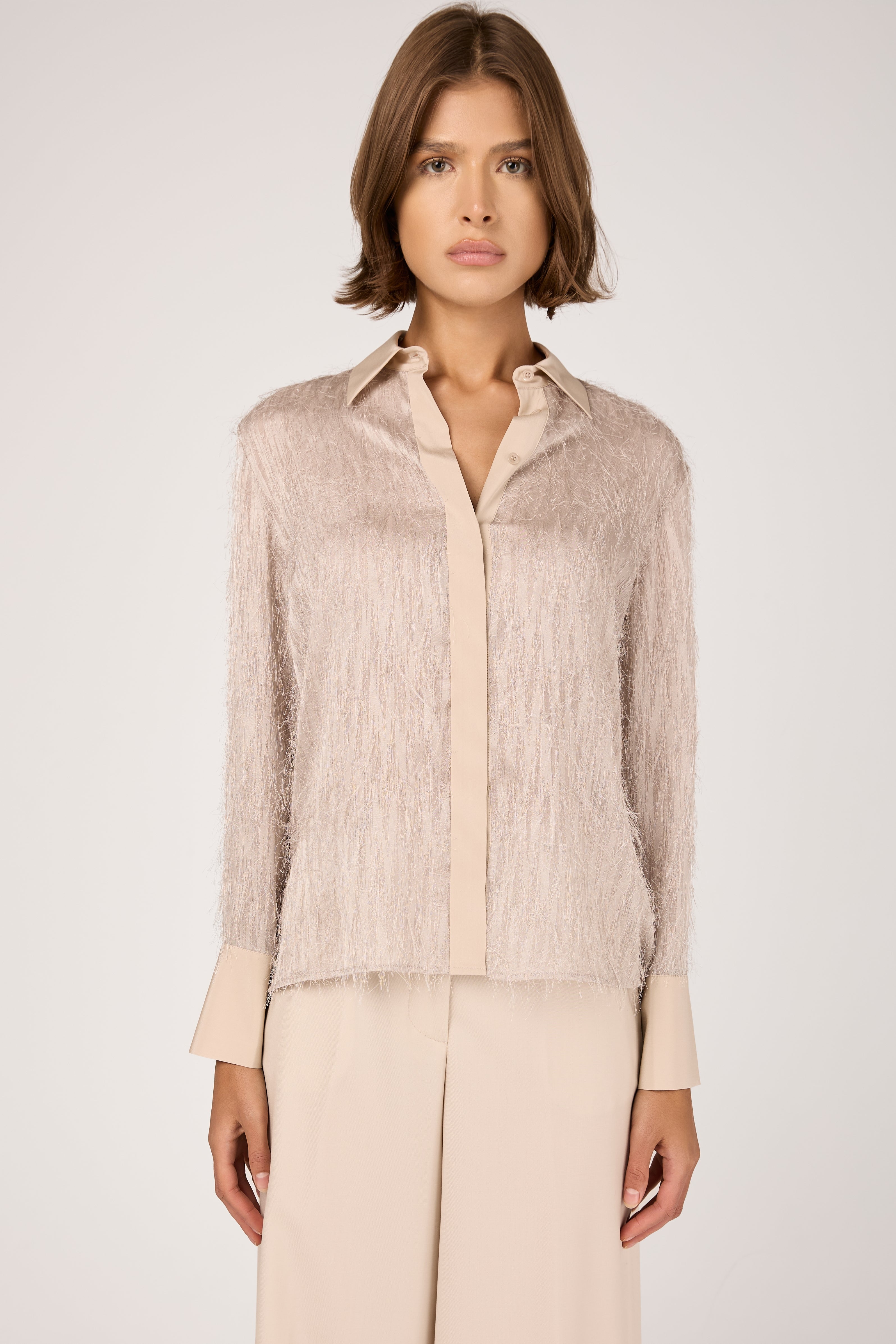 Fil Coupé Jacquard Shirt in Amber Beige