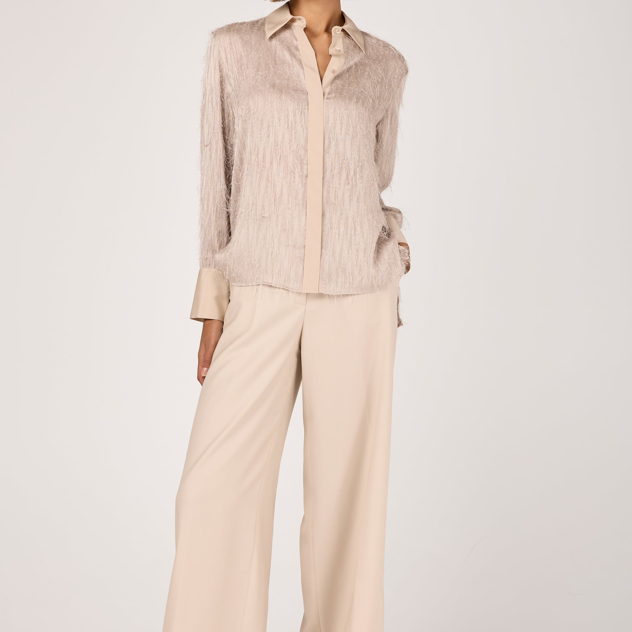 PESERICO Wool Twill Palazzo Trouser Pant in Amber Beige