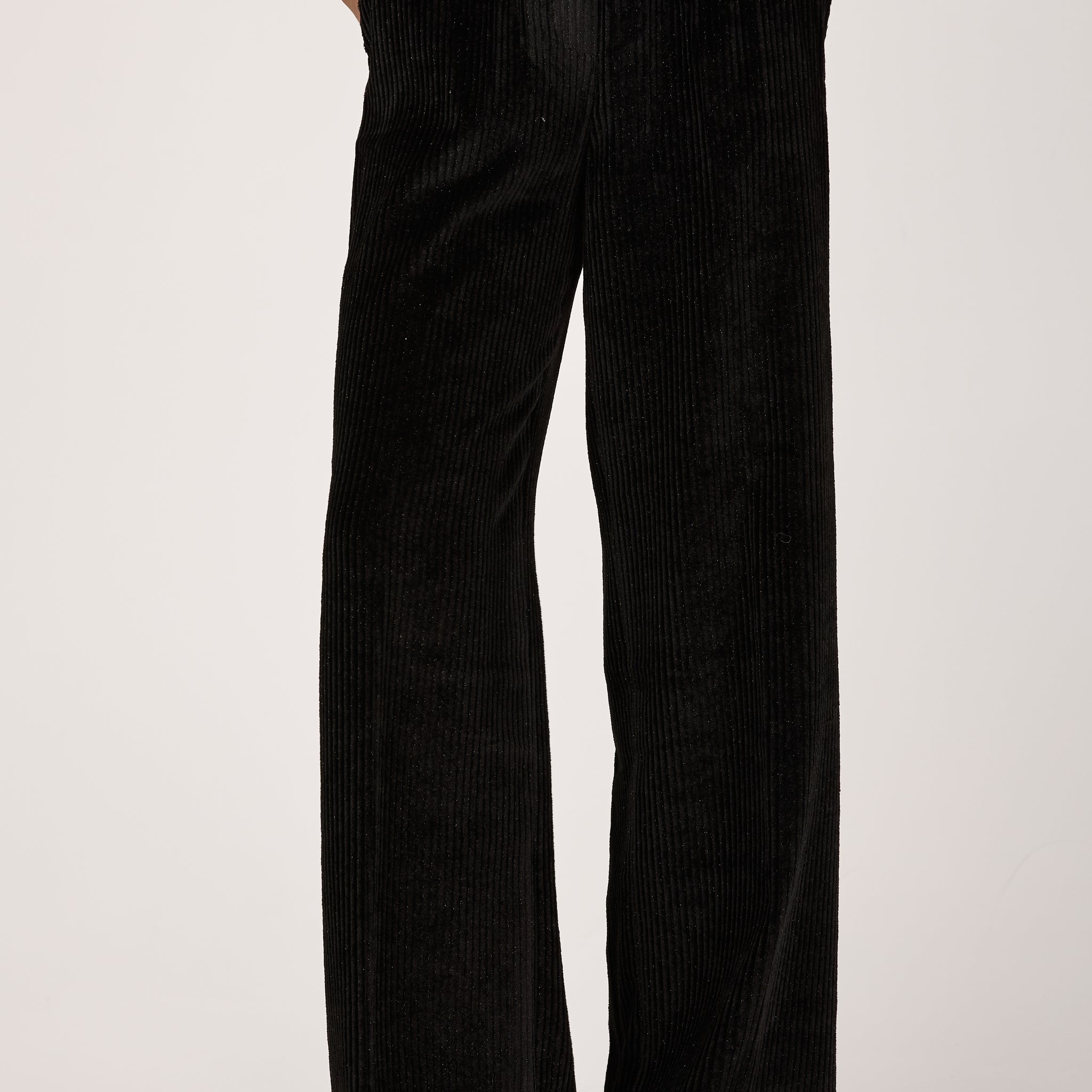 Fluid Viscose Jumbo Cord Velvet Pant in Lurex Absolute Black