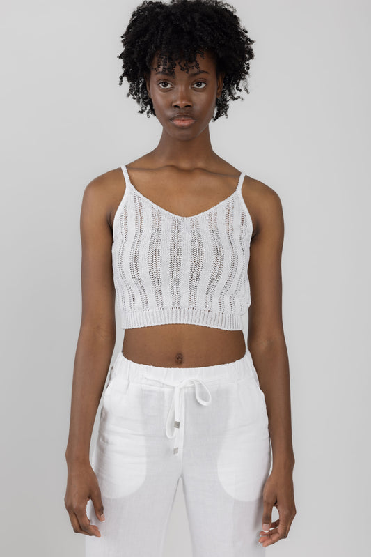 PESERICO Knit Tank Top with Paillettes in Pottery White