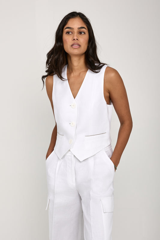 PESERICO Linen Gabardine Vest in Pure White
