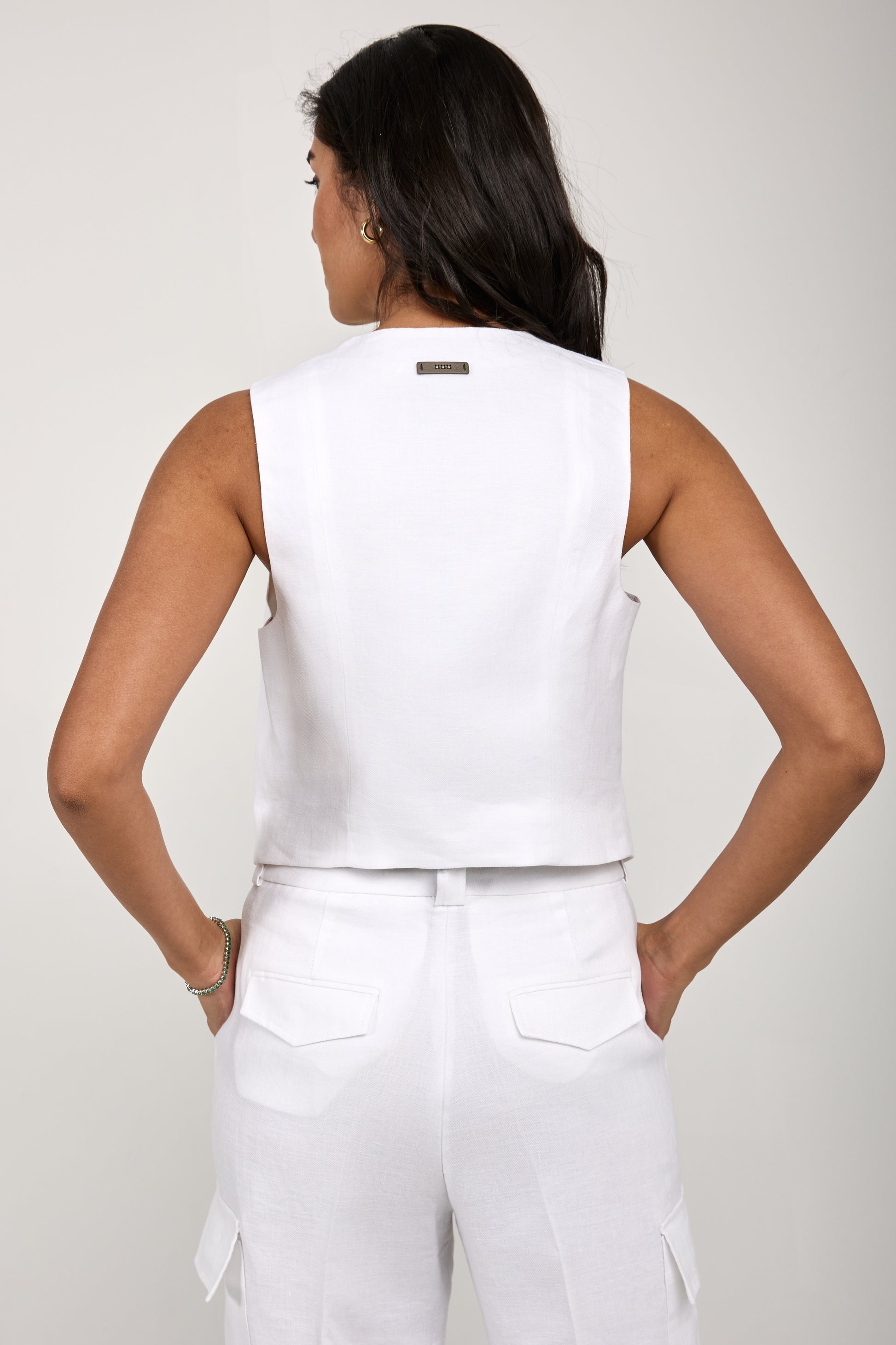 PESERICO Linen Gabardine Vest in Pure White