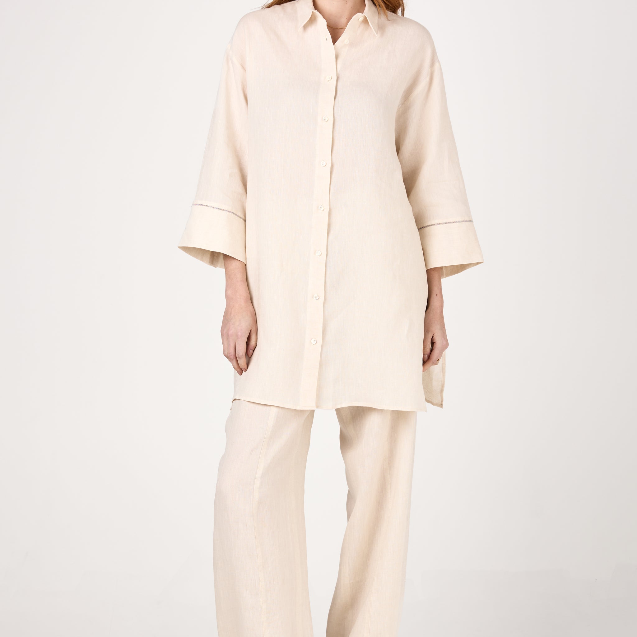 Linen Shirtdress in Quartz Sand