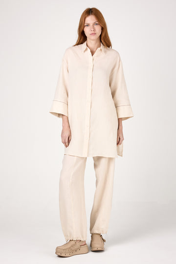 Linen Shirtdress in Quartz Sand