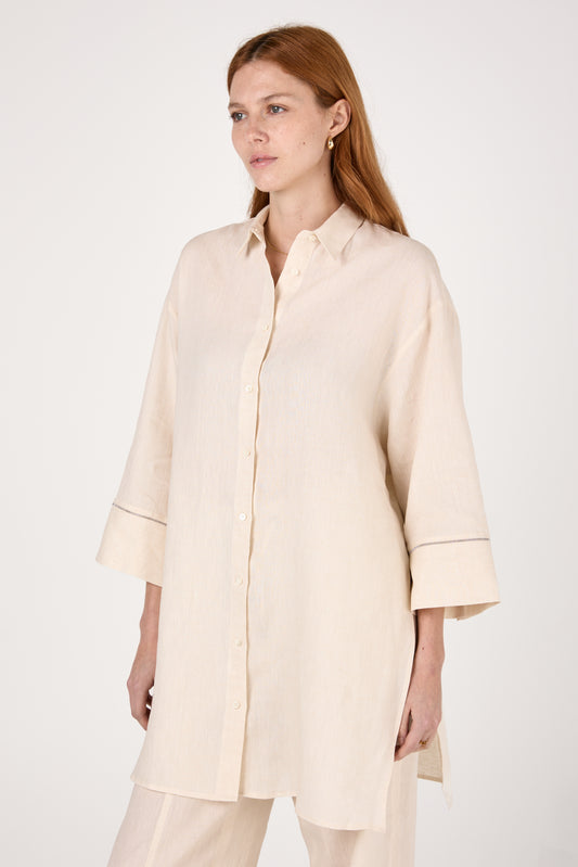 Linen Shirtdress in Quartz Sand