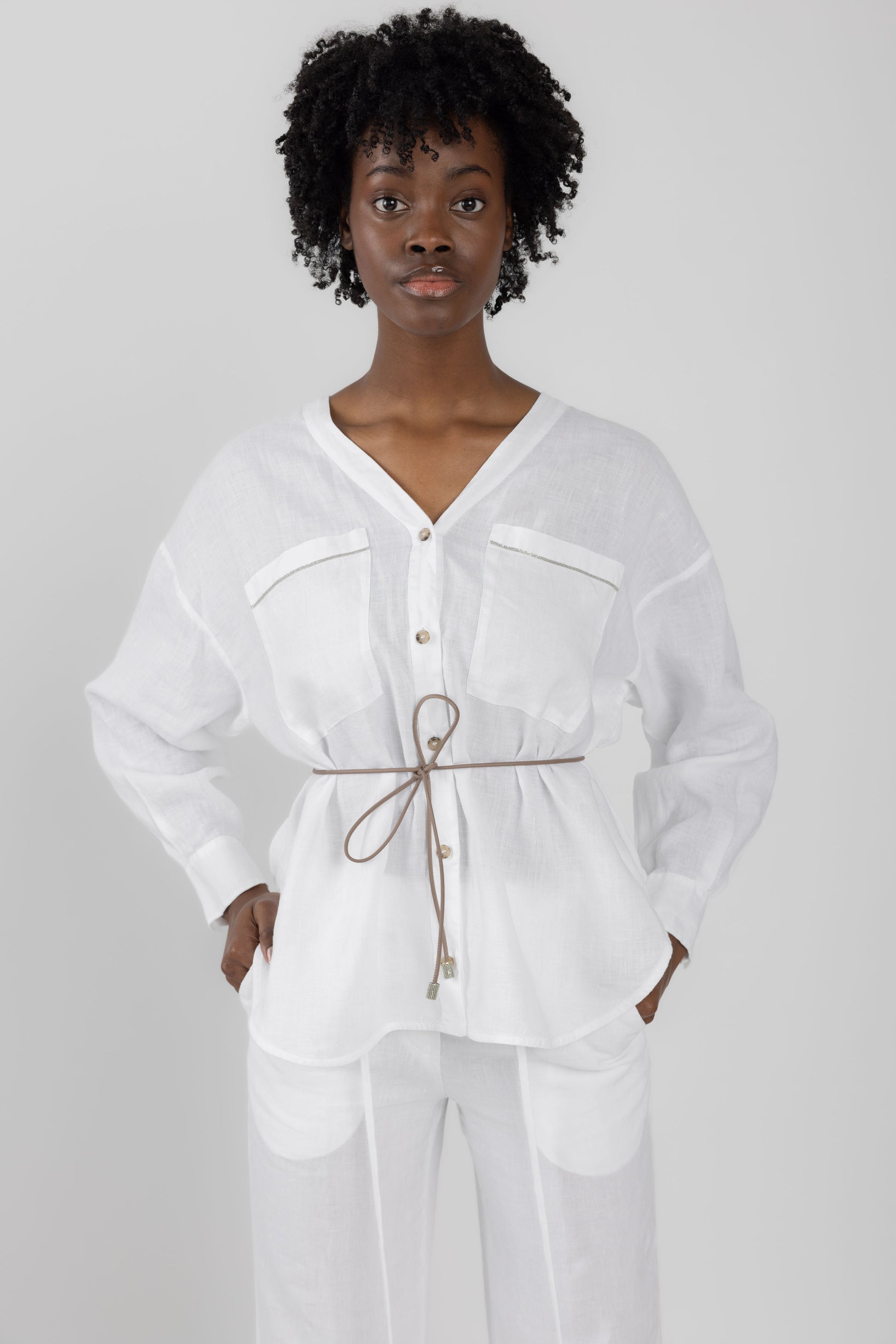 PESERICO Linen Shirt in Optical White