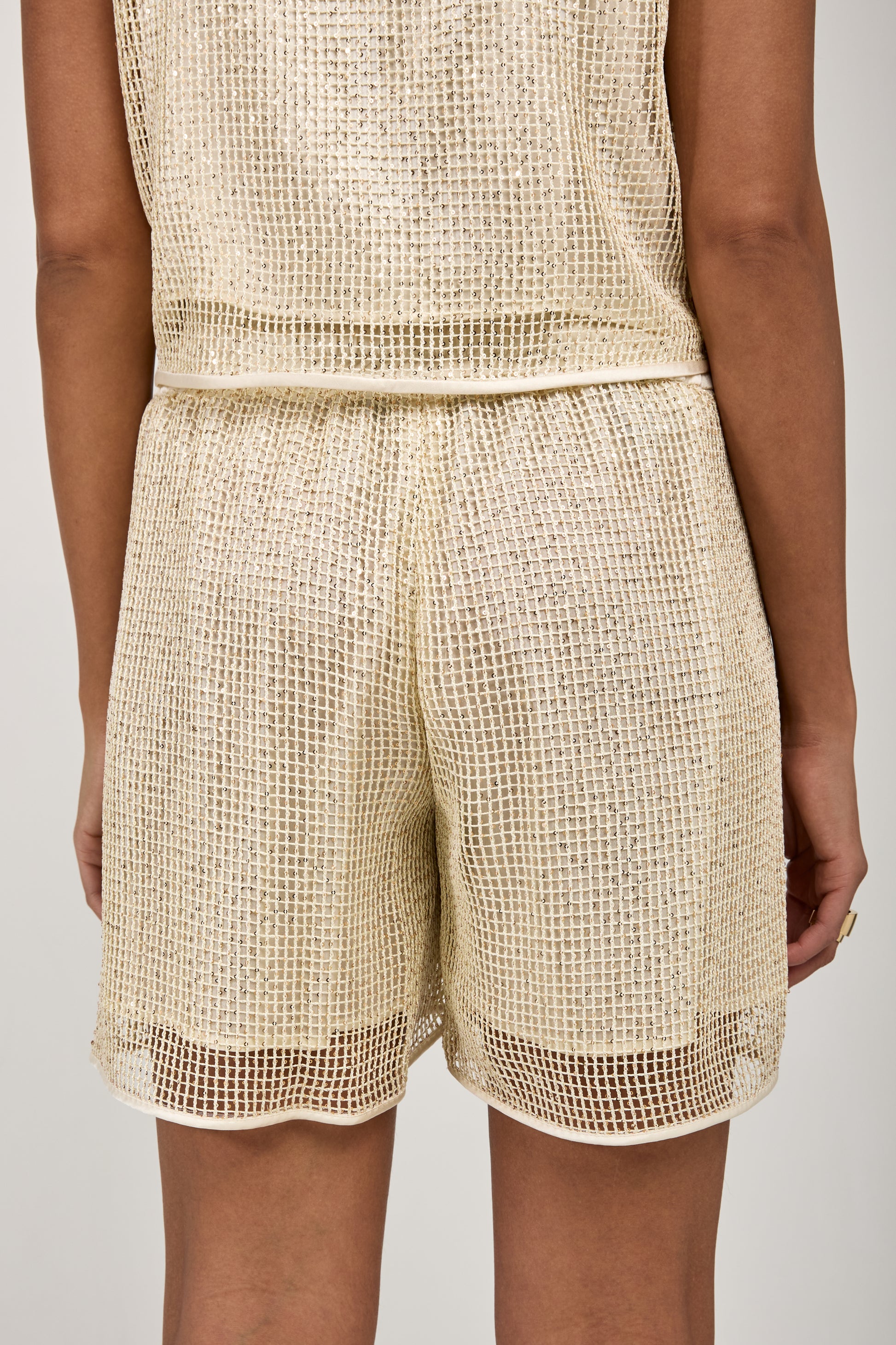 PESERICO Mesh Viscose and Sequins Silk Short in Letter Paper