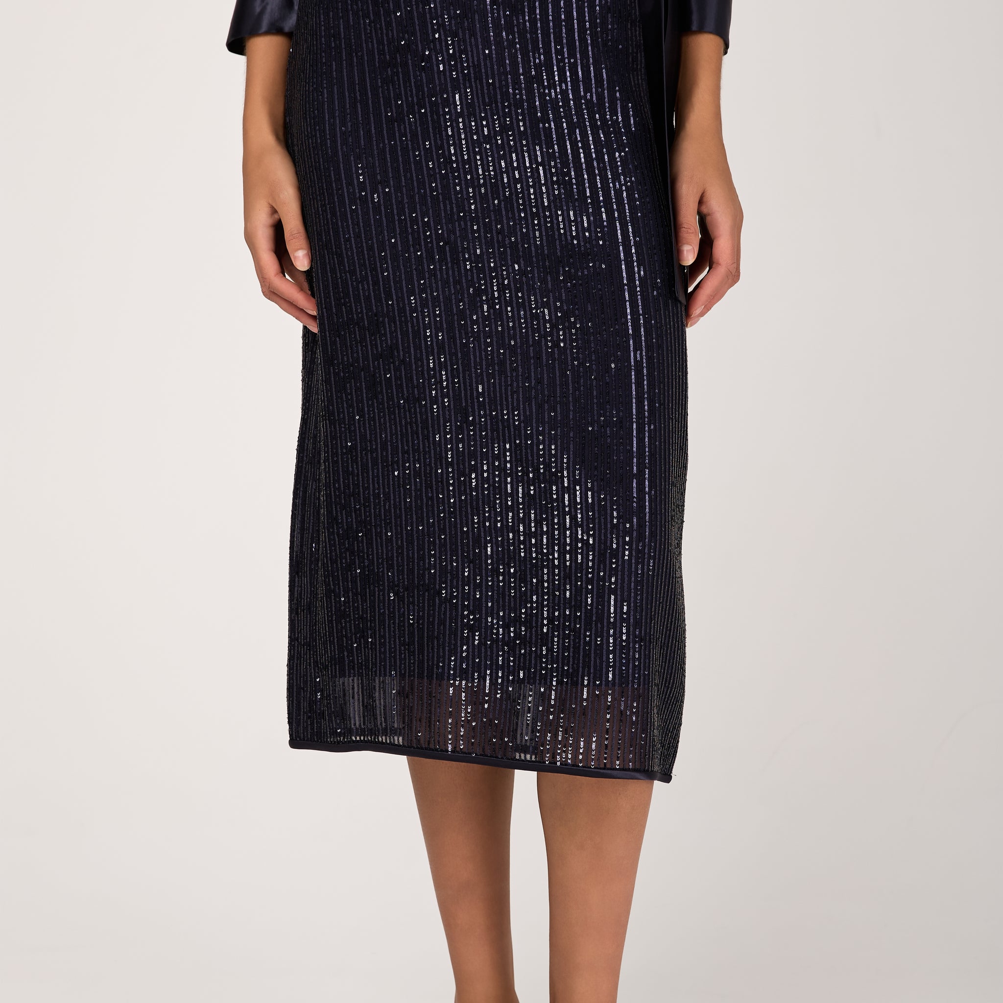Sequinned Pinstripe Midi Skirt in Blue Starry Sky