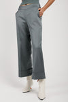PESERICO Stretch Satin Palazzo Pant in Green Zinc