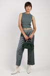 PESERICO Stretch Satin Palazzo Pant in Green Zinc