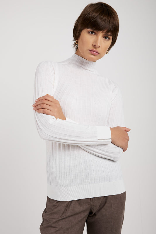 PESERICO Tricot Mock Neck Sweater in Bright White