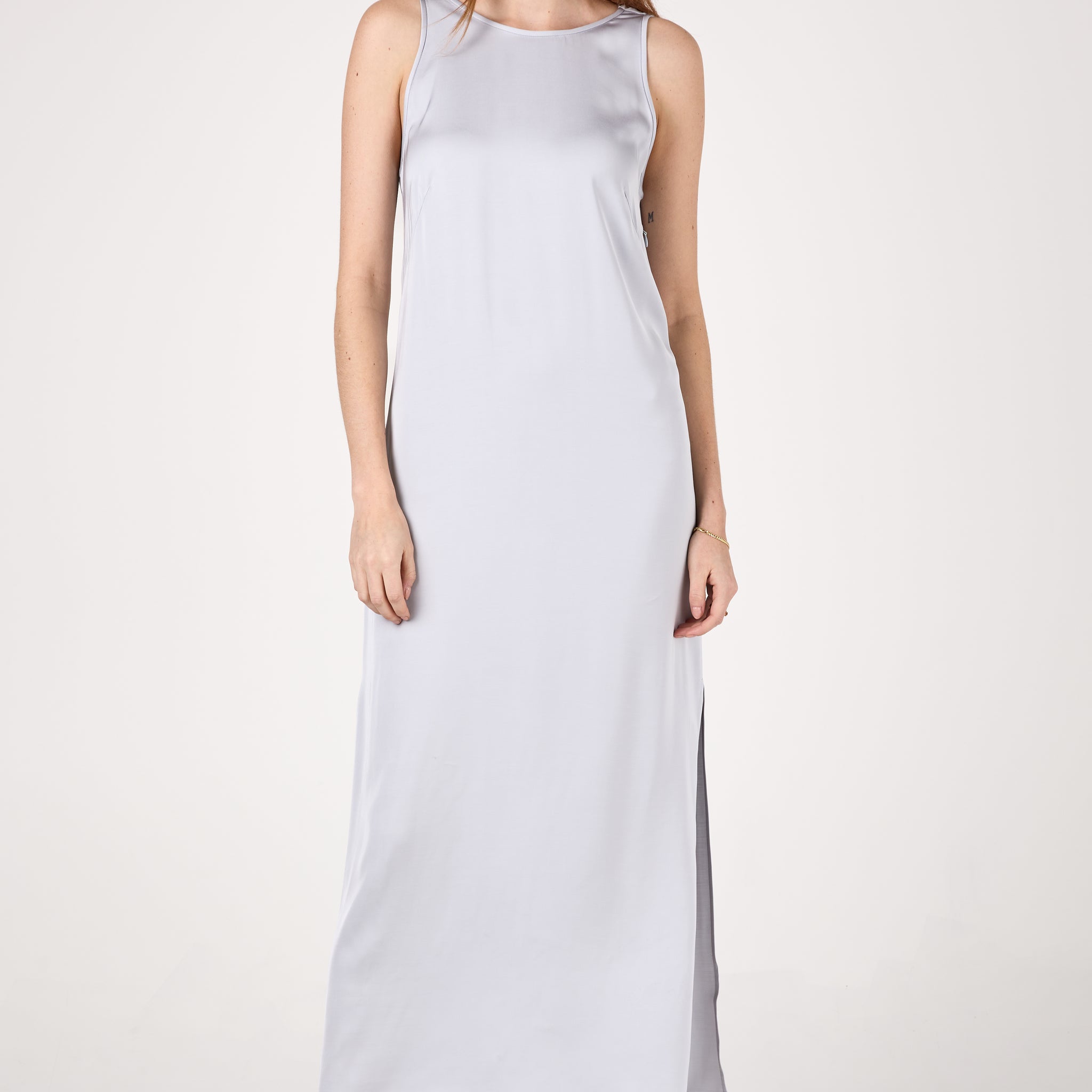 Viscose Satin Long Dress in Crystal Blue