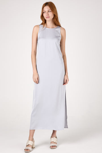 Viscose Satin Long Dress in Crystal Blue