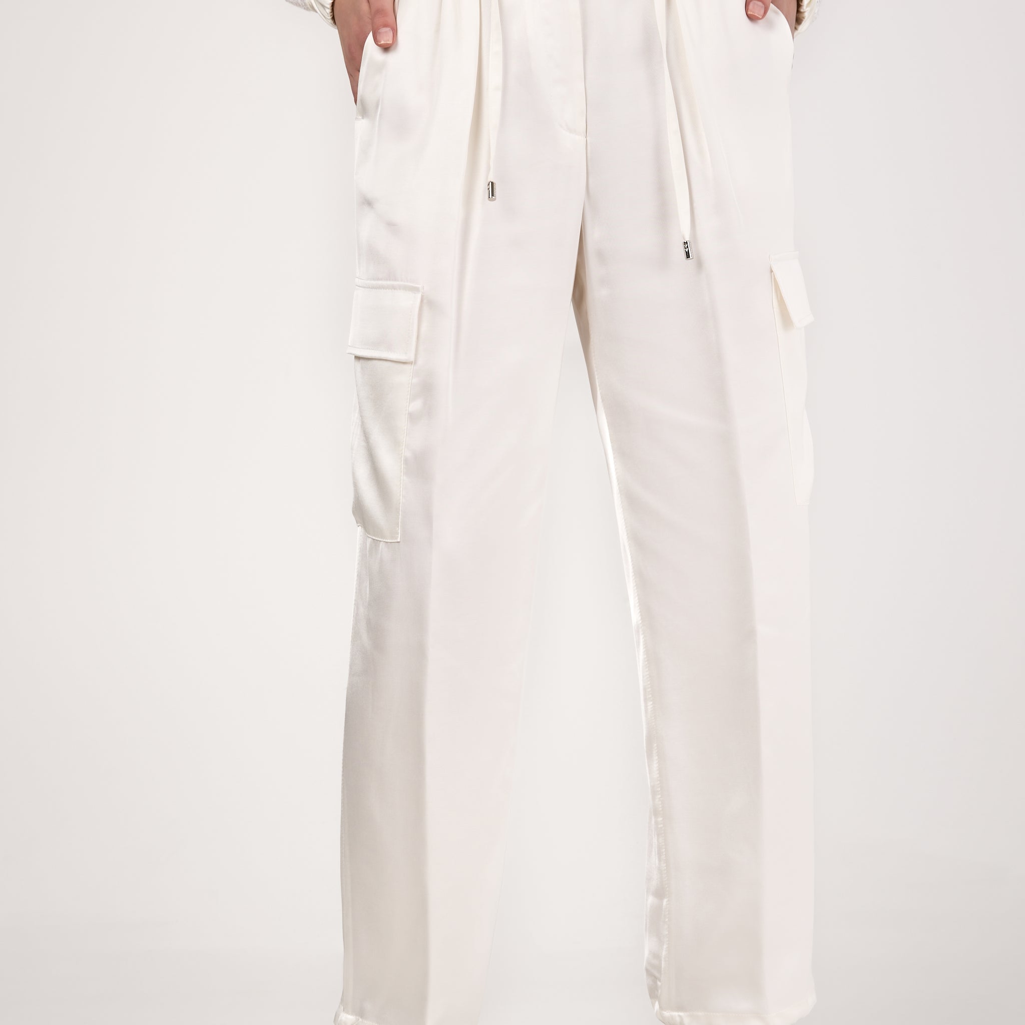 Viscose Satin Cargo Pant in Natural White