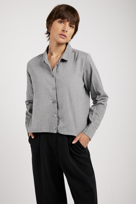PRIVATE 0204 Brushed Cotton Flannel Shirt in Nite Grey