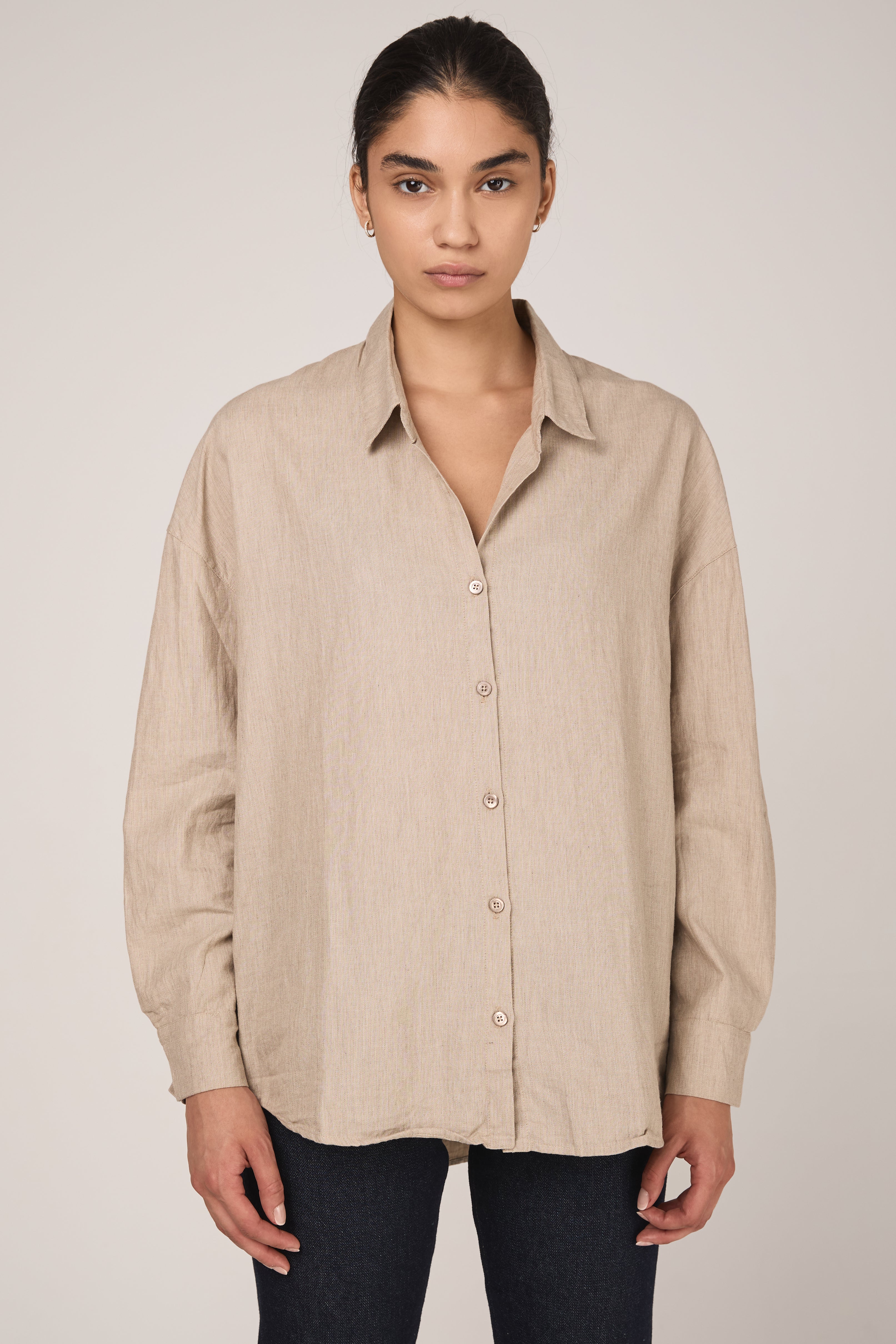 Brushed Cotton Oversized Shirt in Latte