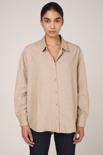 Brushed Cotton Oversized Shirt in Latte