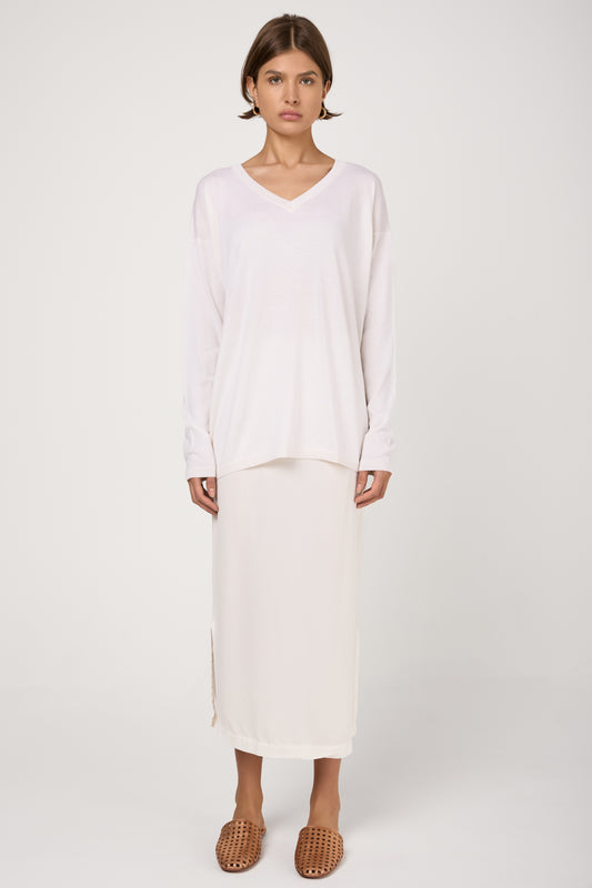 Cashmere Cotton V-Neck in White