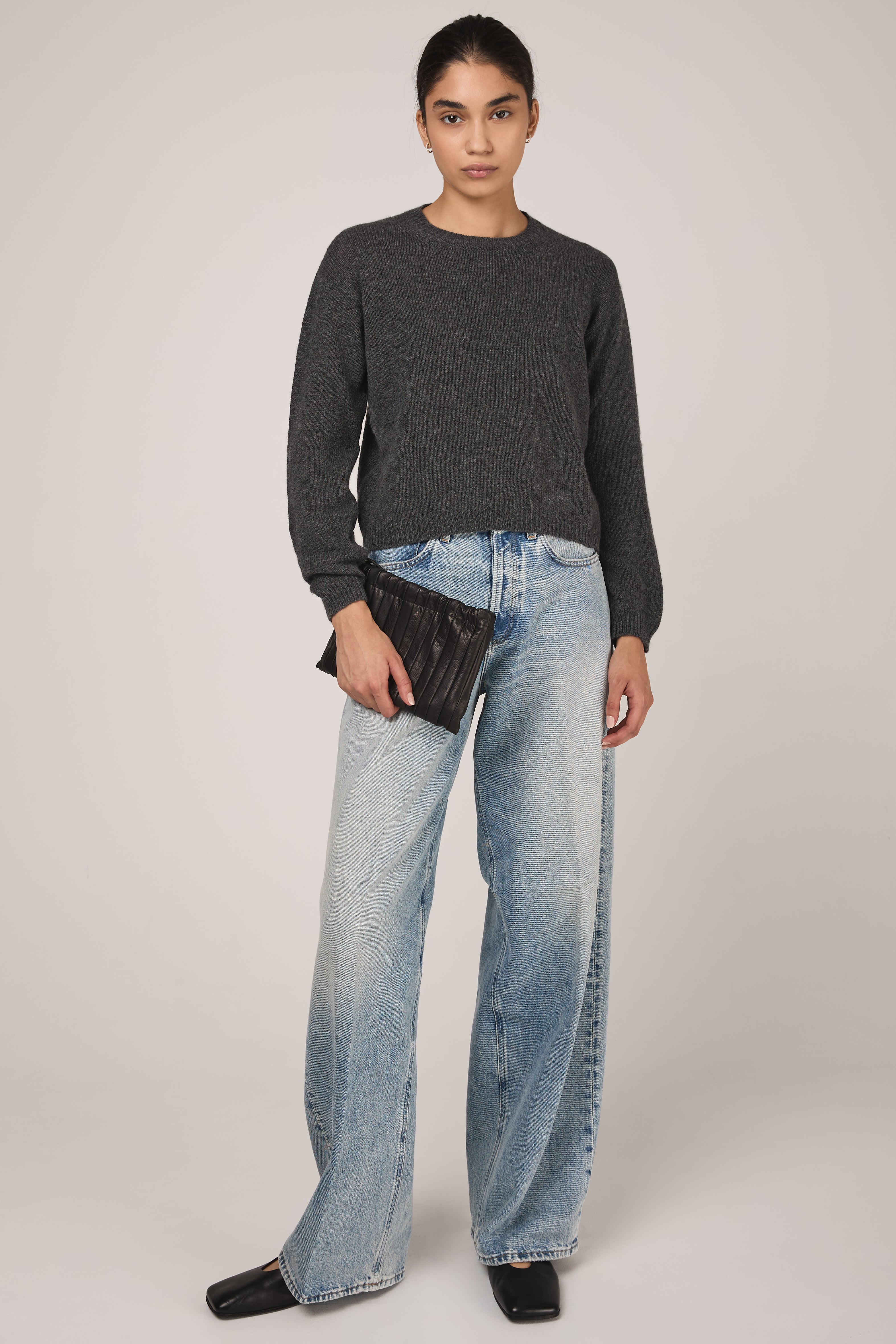 Cashmere Cropped Pullover Sweater in Antra