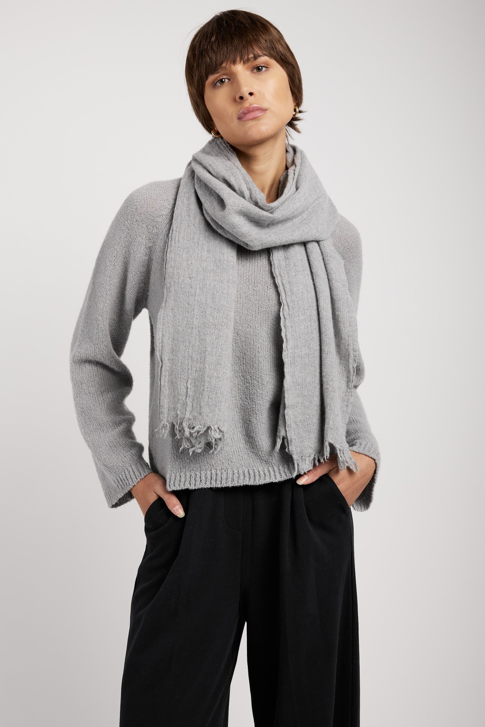 PRIVATE 0204 Cashmere Scarf in Heather Grey
