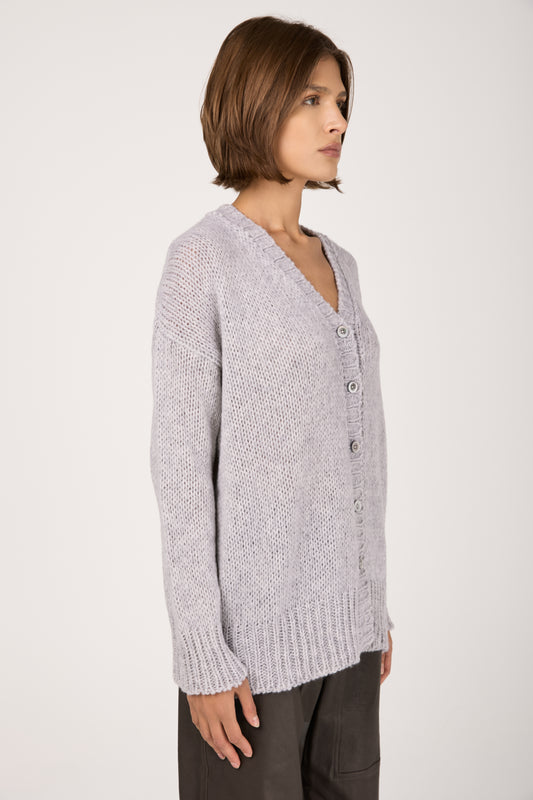 Cashmere Silk Voluminous Cardigan in Light Grey