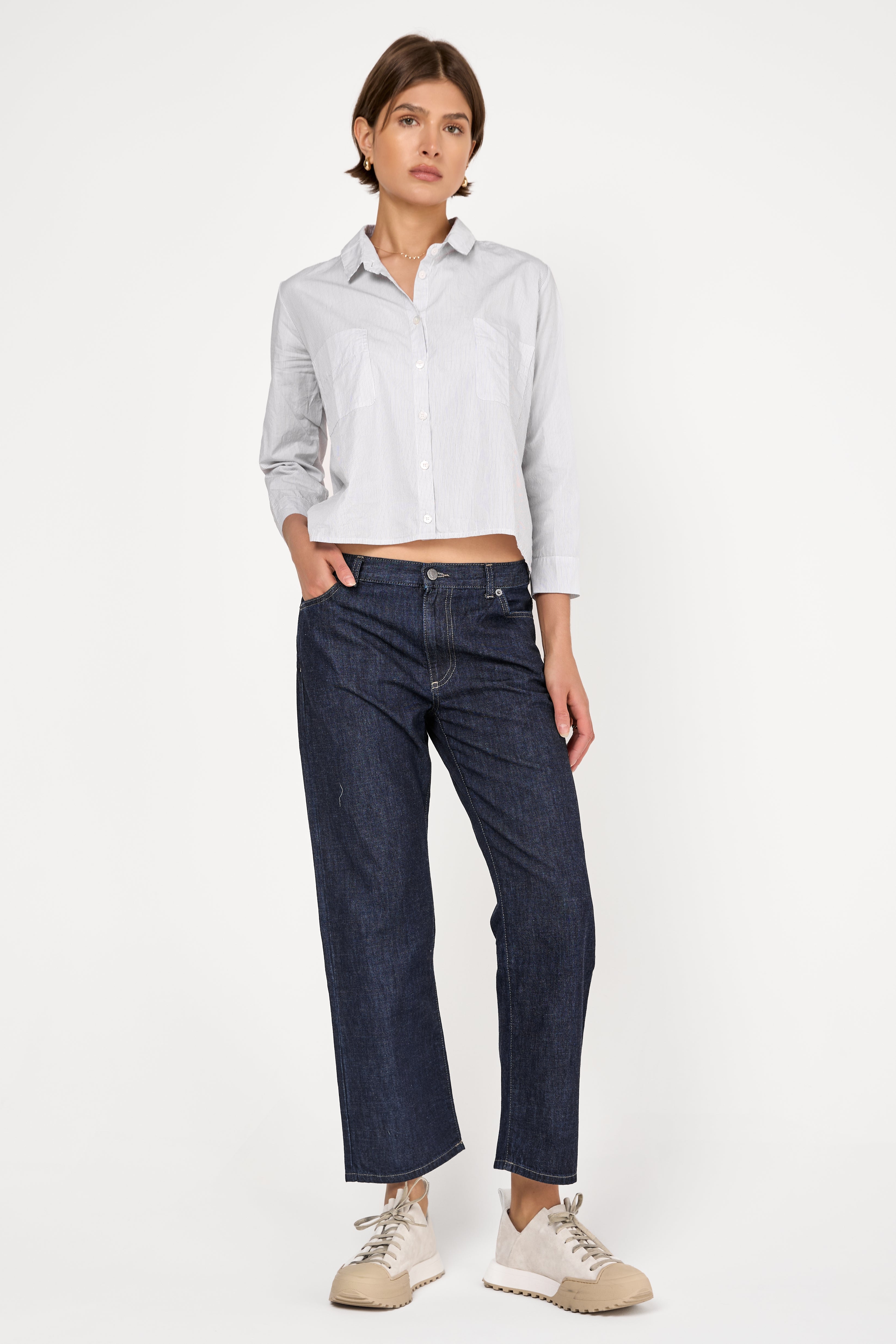 Fine Cotton Poplin Shirt in Mud Stripe