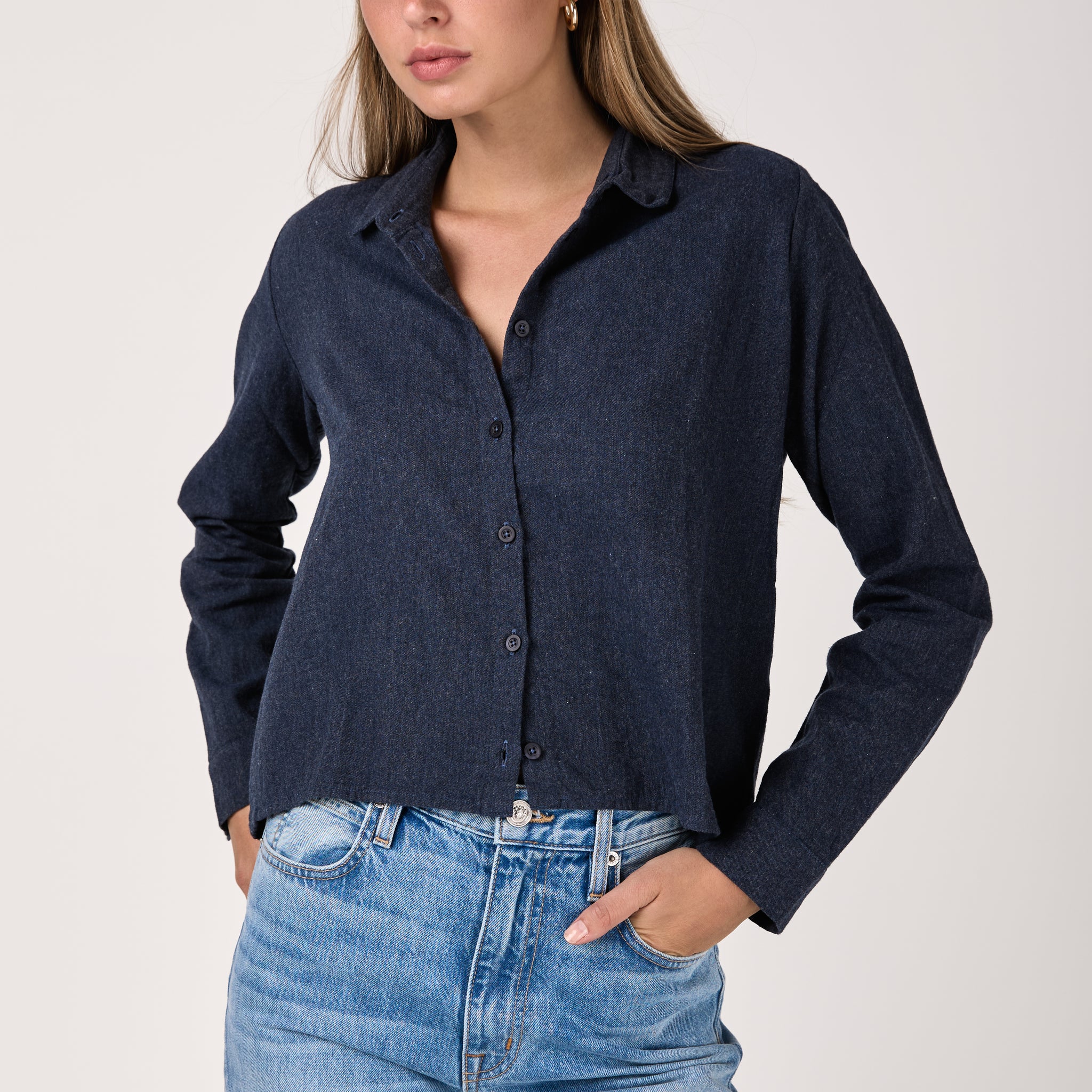 Cotton Double Brushed Shirt in Ink