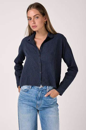 Cotton Double Brushed Shirt in Ink